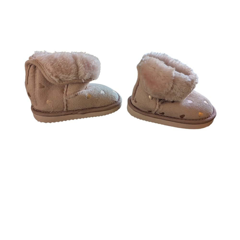 EUC H&M Toddler Girls 2.5c 3.5c Rose Gold Pink Faux Fur Hook & Loop winter Boots